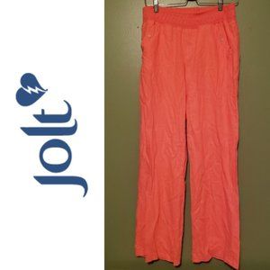 Bright coral linen blend pants w/elastic waist